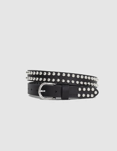 Women’s black all-over studded leather jeans belt - IKKS
