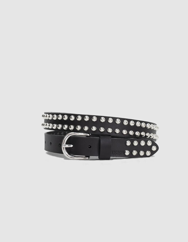 Women’s black all-over studded leather jeans belt-1
