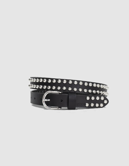 Women’s black all-over studded leather jeans belt