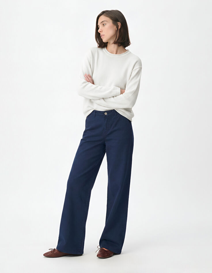 Chino large bleu marine coton Femme-1