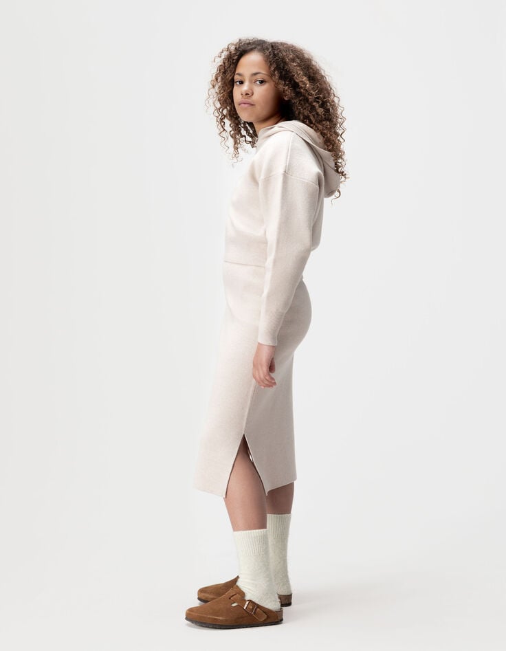Beige midirok split tricot meisjes-1