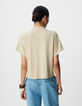 Camiseta manga corta beige lúrex punto calado mujer-3