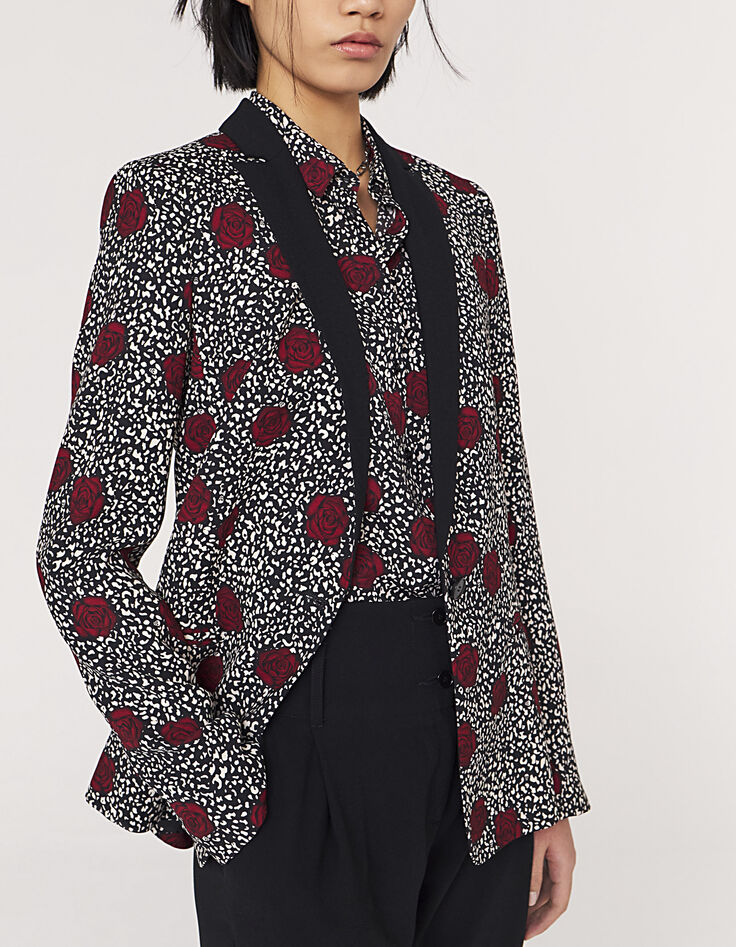 Veste crêpe recylé motif roses sur fond léopard femme-1