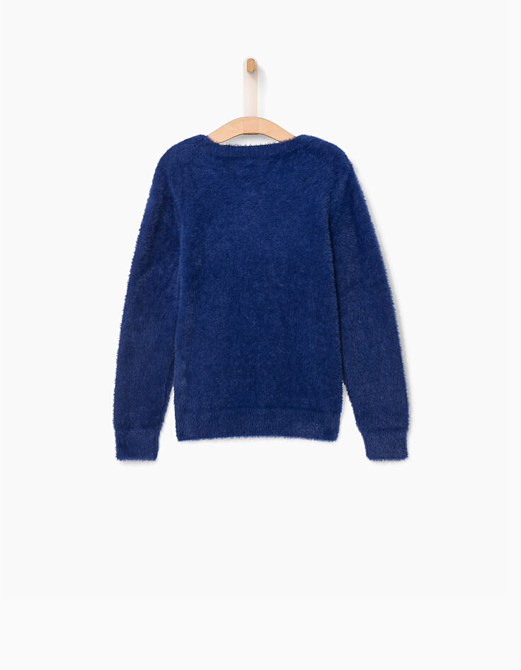 Pull bleu cœur brisé, maille duveteuse fille-4 Pull bleu cœur brisé, maille duveteuse fille-4
