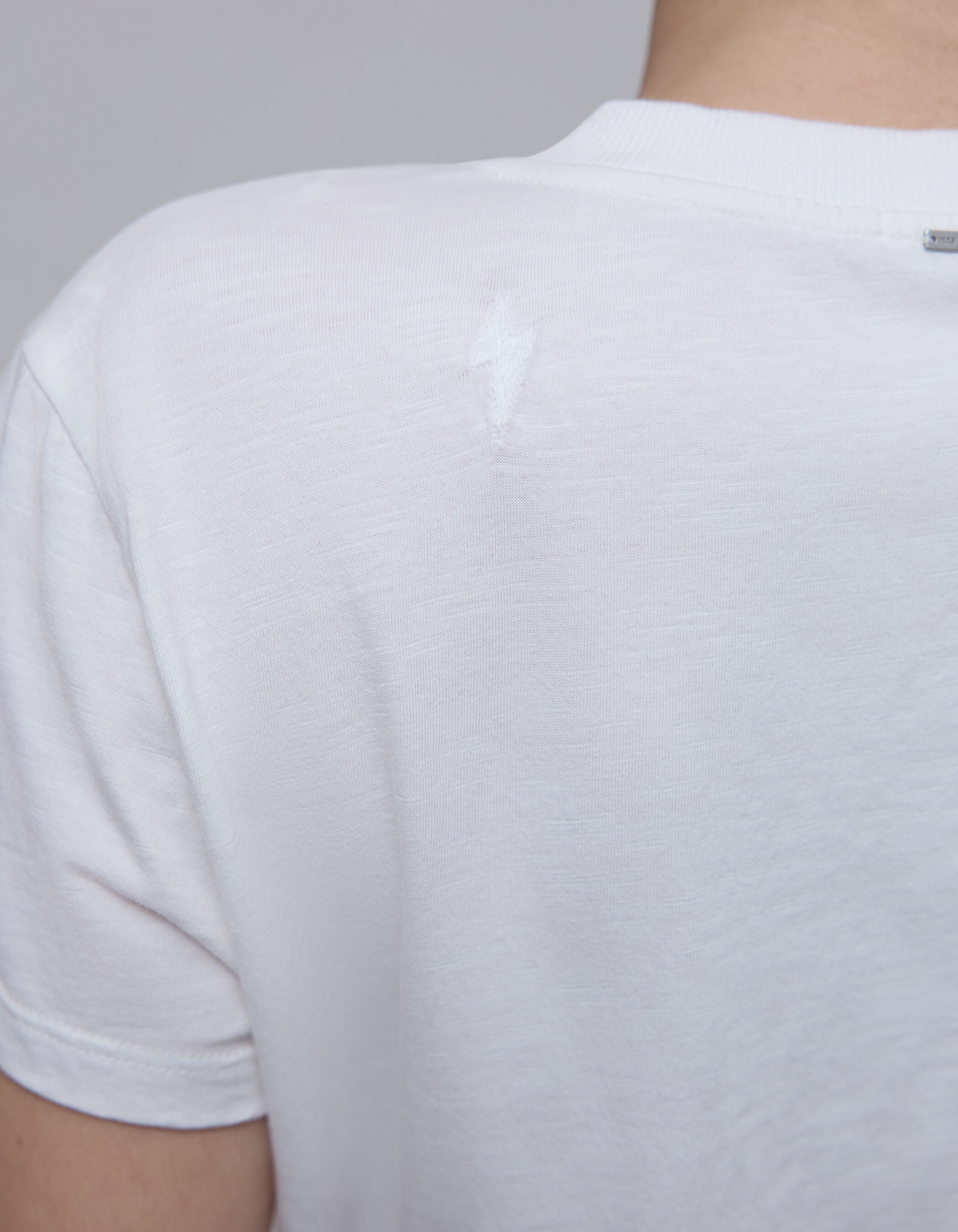 Gebroken wit T shirt katoen bliksemborduursel mouw dames