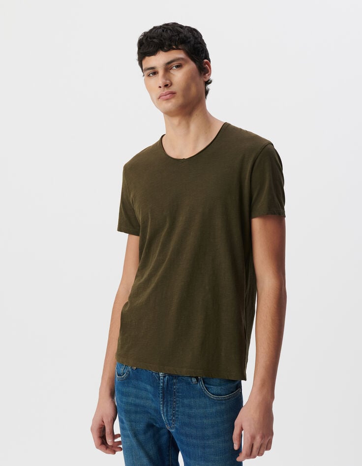 T-shirt L'Essentiel dark kaki à col V Homme-2