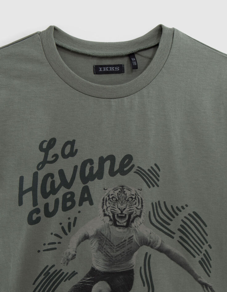 Boys’ khaki T-shirt with tiger-surfer image-2
