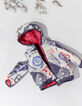 Baby boys’ grey print/red reversible padded jacket-8