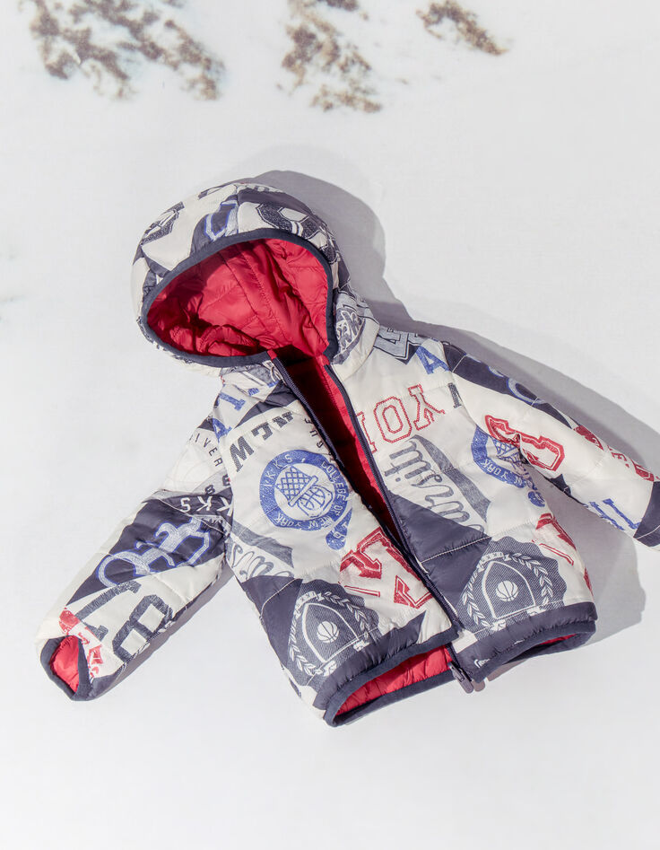Baby boys’ grey print/red reversible padded jacket-8