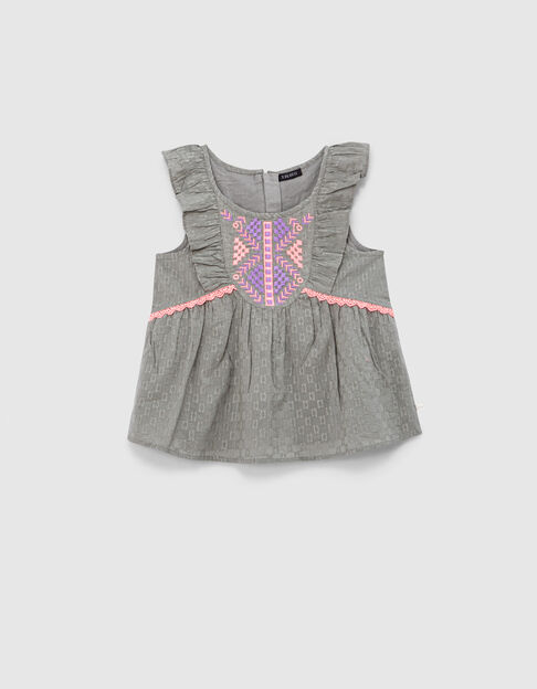 Khaki Mädchentop mit Jacquard und Neonstickerei - IKKS