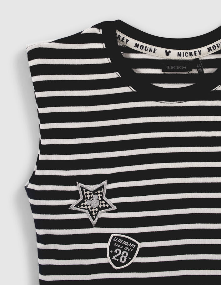 Girls’ black IKKS–MICKEY T-shirt with white stripes-4