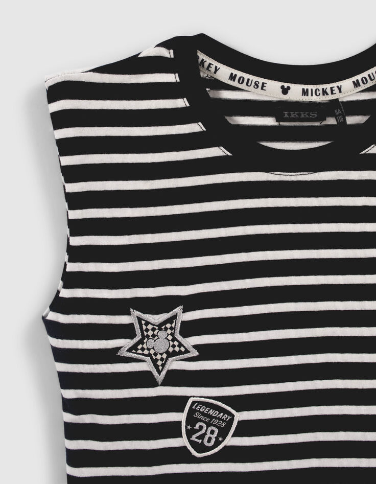 Girls’ black IKKS–MICKEY T-shirt with white stripes-3