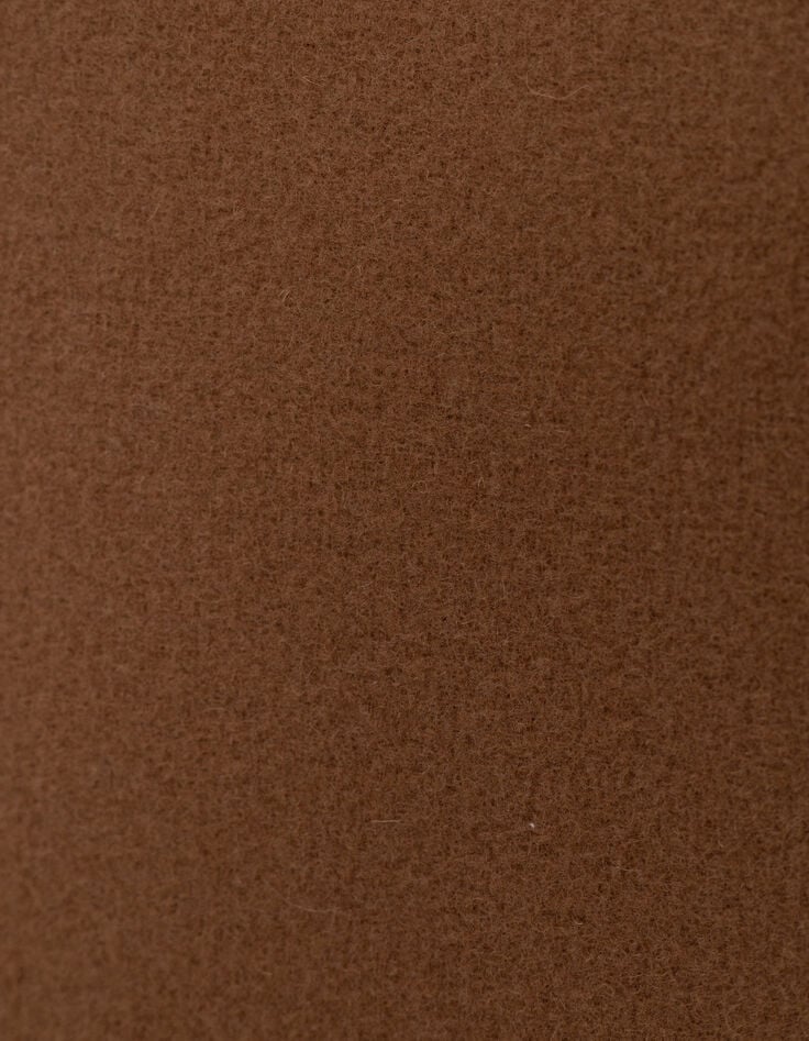 Langer camelfarbener Erbsenmantel für Damen mit abgesteppten Nylondetails-9 Langer camelfarbener Erbsenmantel für Damen mit abgesteppten Nylondetails-9