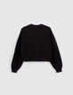 Cardigan cropped noir tricot manches ajourées fille-2