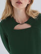 Vestido verde con collar de eslabones metal delante mujer-3