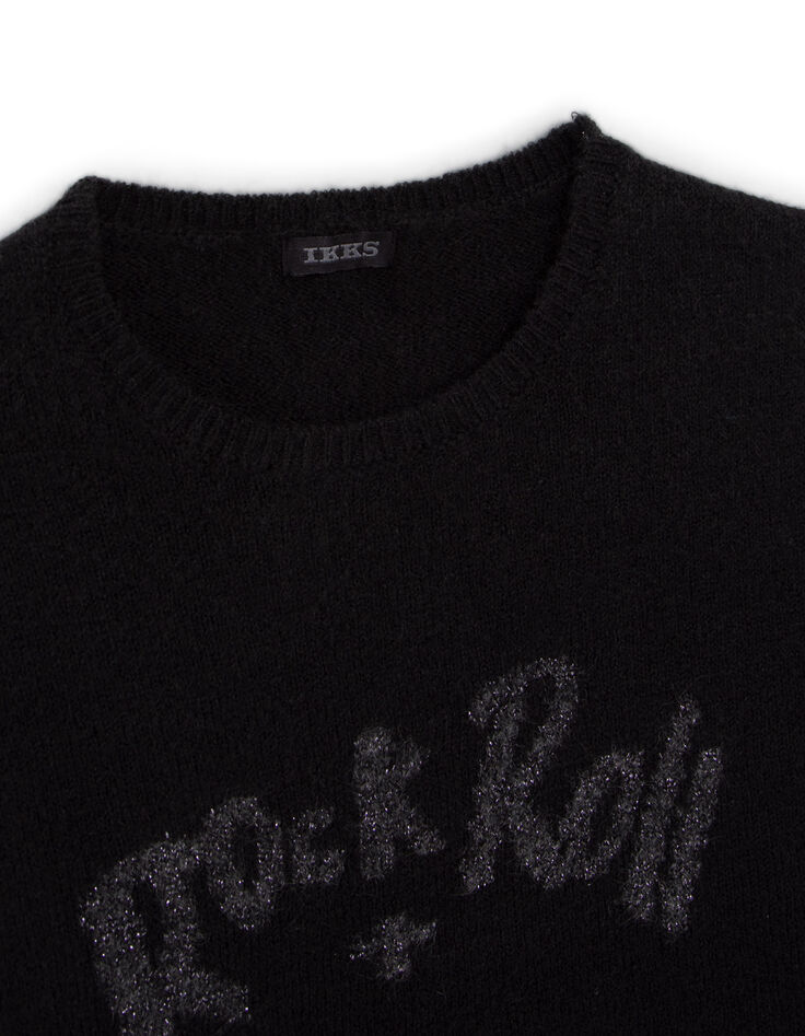Pull noir tricot Intarsia message fille-2