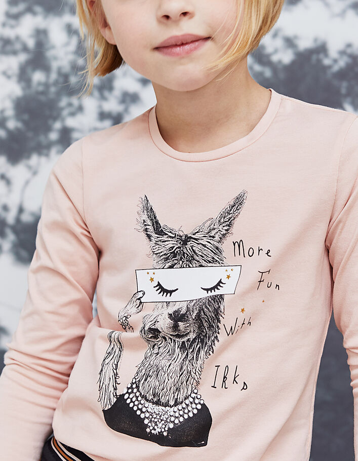 Tee-shirt rose à visuel lama fille - IKKS
