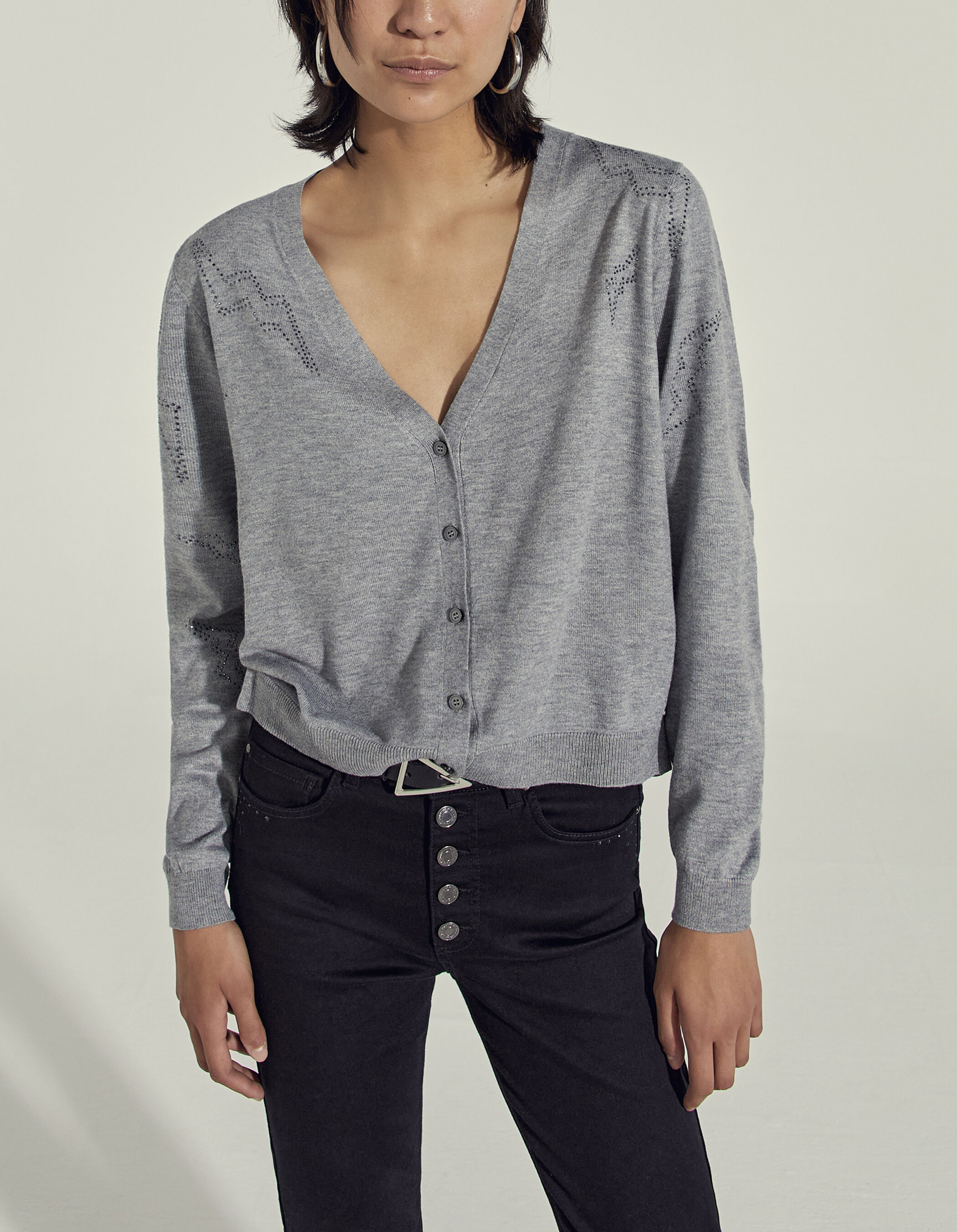 Women s light grey cardigan with lightning diamante IKKS