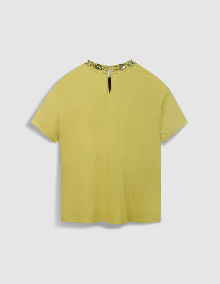 Dames-T-shirt met groene korte mouwen en juwelenkraag-6