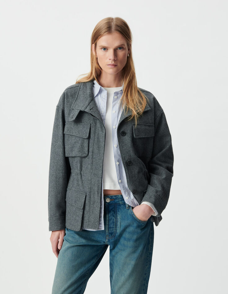 Women’s grey flannel overshirt jacket-7