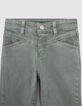 Girls' khaki 7/8 flared jeans with fringed cuffs-2