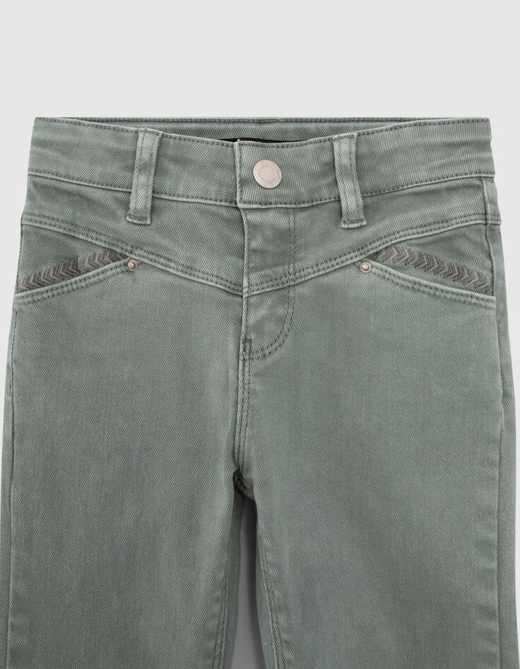 Girls' khaki 7/8 flared jeans with fringed cuffs-2