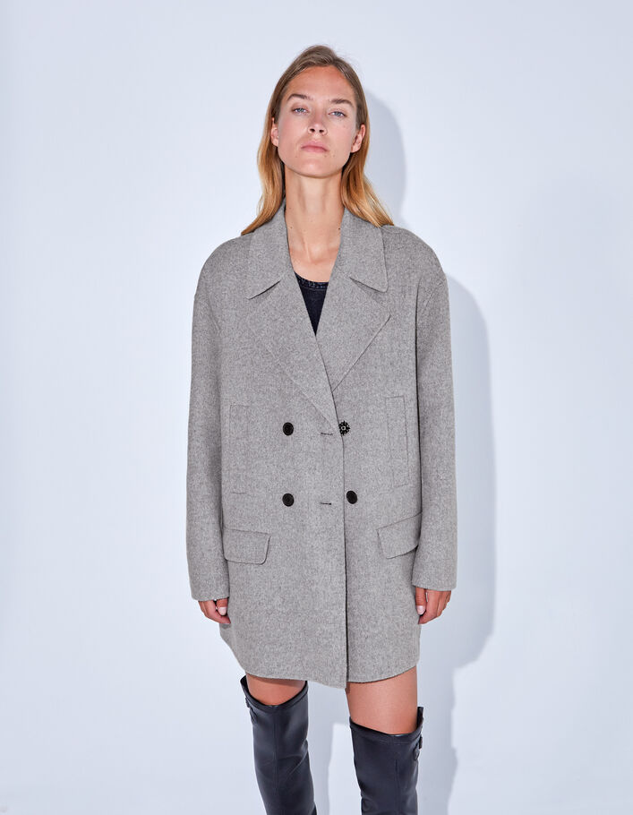 Women’s grey mid-length coat with diamante - IKKS