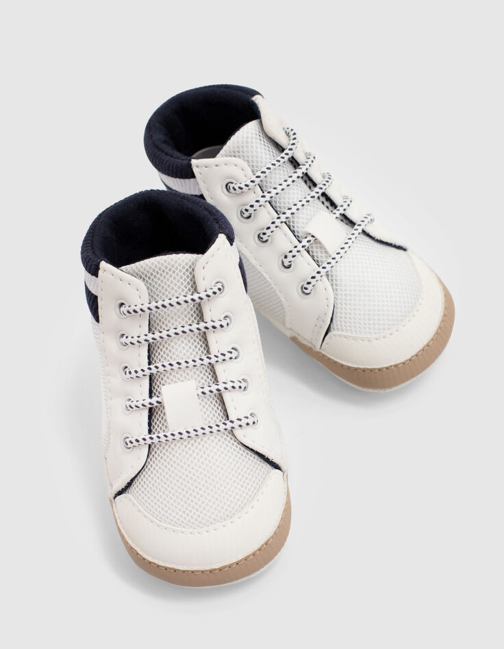 Baby boys' navy striped off-white mesh trainers-3