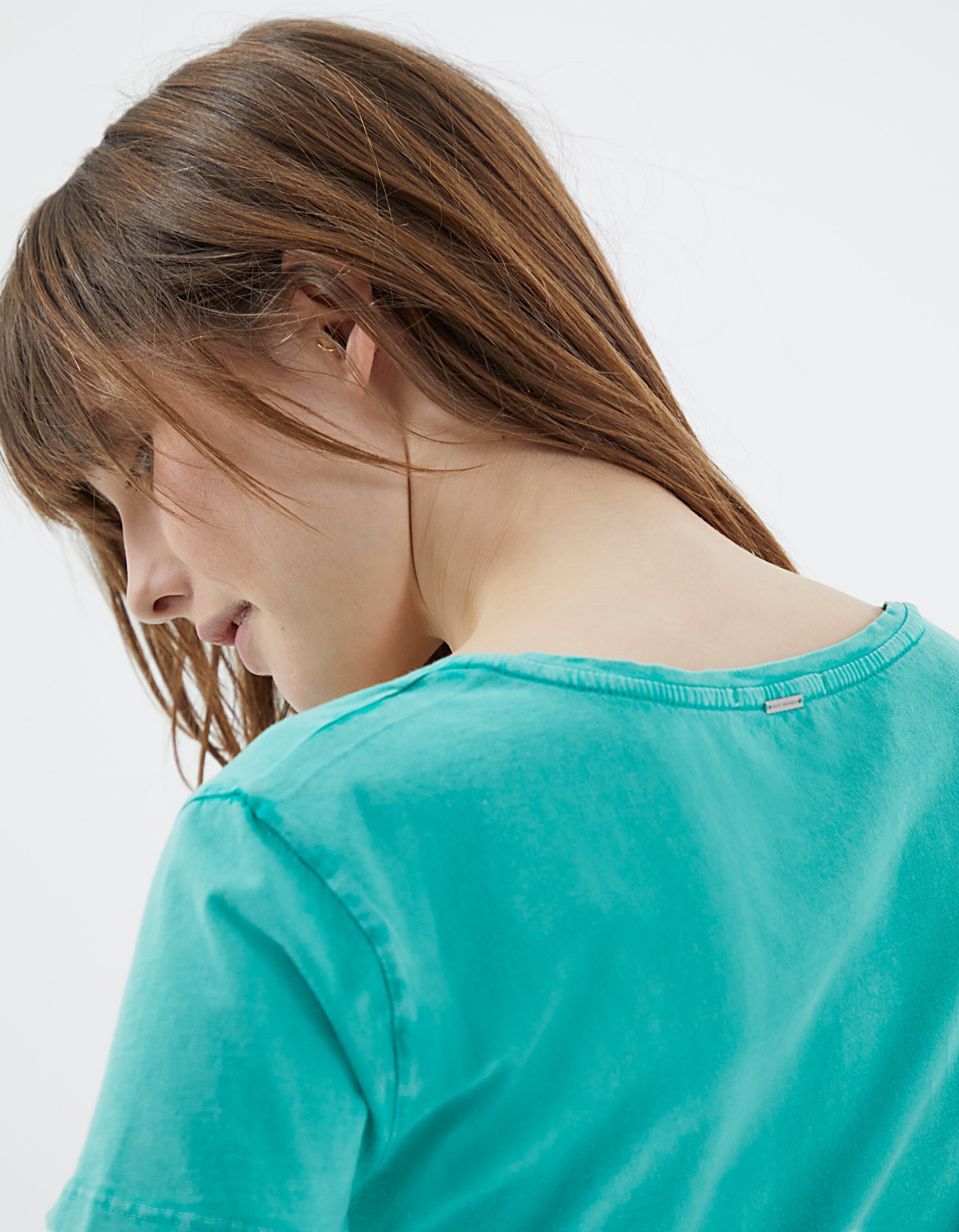 Women s green flocked velvet organic cotton T shirt
