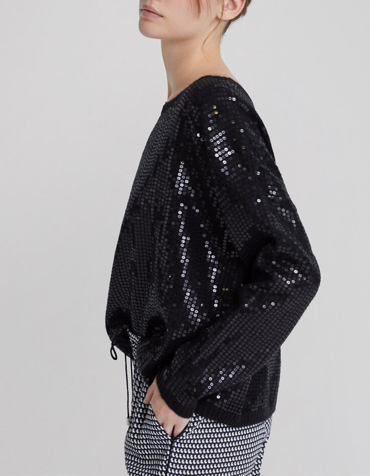 Women’s black knit oversize sweater, embroidered sequins-4