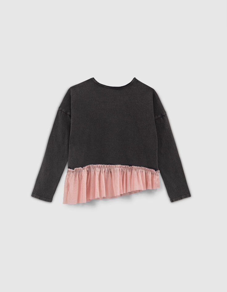 Camiseta gris mix materiales tul niña-3