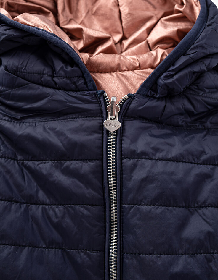 Girls' medium pink and navy reversible padded jacket-3