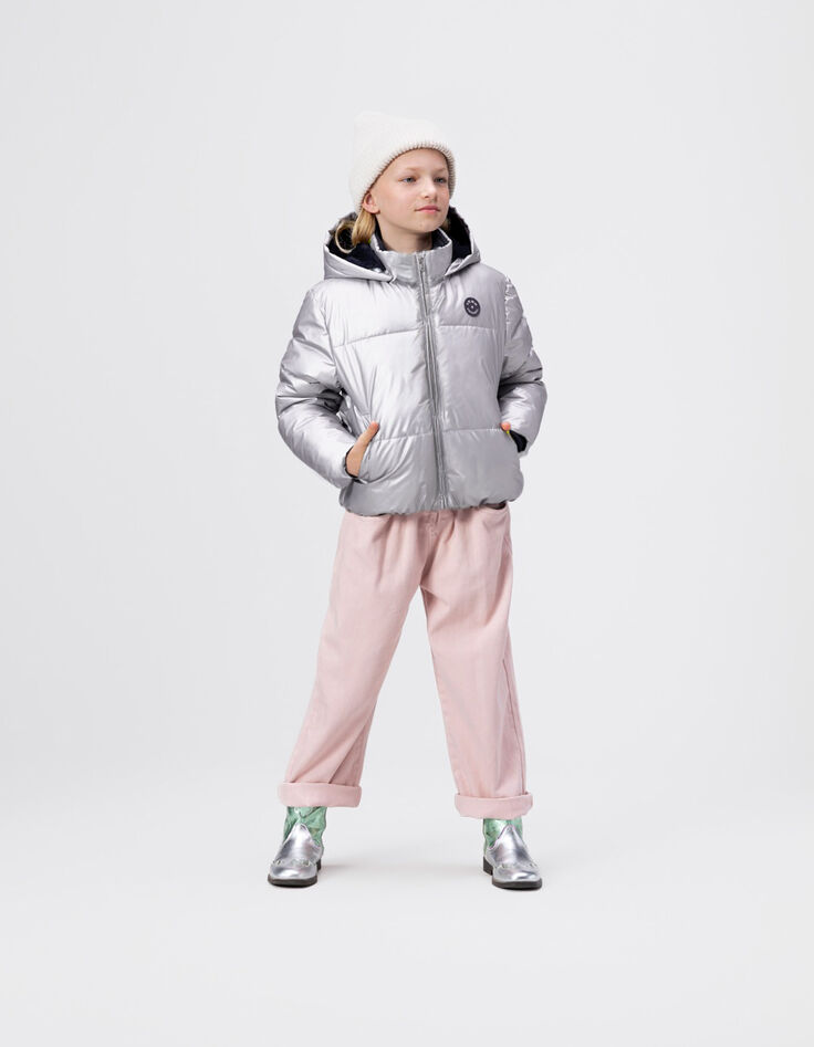 Zilver pufferjas kap marine voering meisjes-1