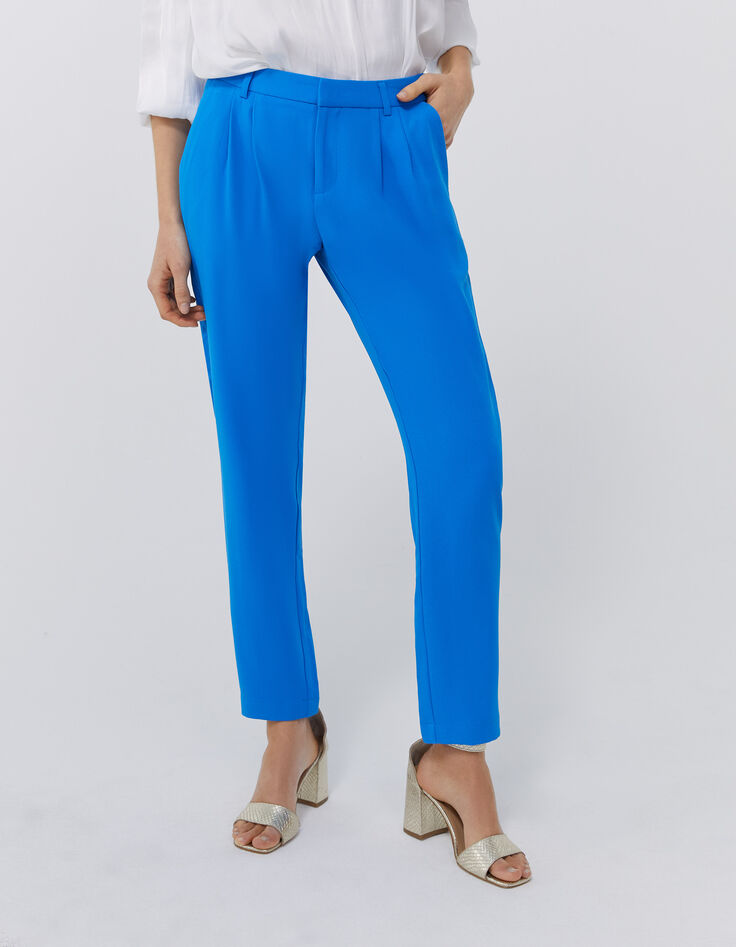 Pantalon de costume droit bleu Femme-1