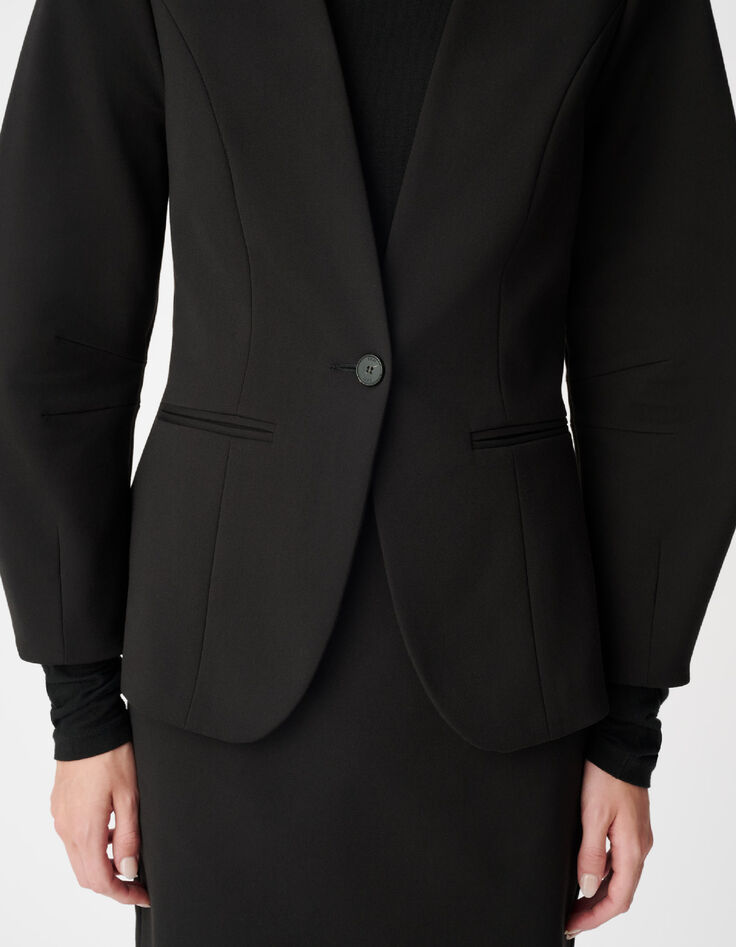 Veste de tailleur noire cintr&eacute;e d&eacute;coupes manches Femme-5