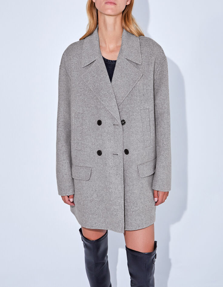 Women’s grey mid-length coat with diamante-2