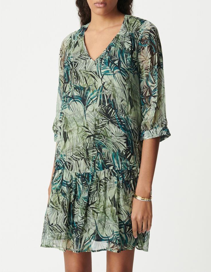 T&uuml;rkisfarbenes Kleid mit Blattmuster f&uuml;r Damen-2