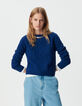 Blauer Damen-Kurzstrickpulli aus 100 % Wolle Punkte-2