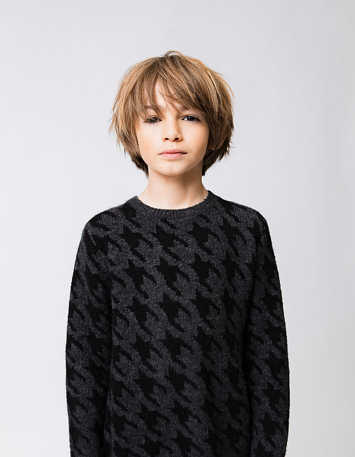 Boys’ black knit XL sweater with grey houndstooth - IKKS