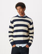 Pull col rond marine tricot motif rayures &eacute;crues Homme-1