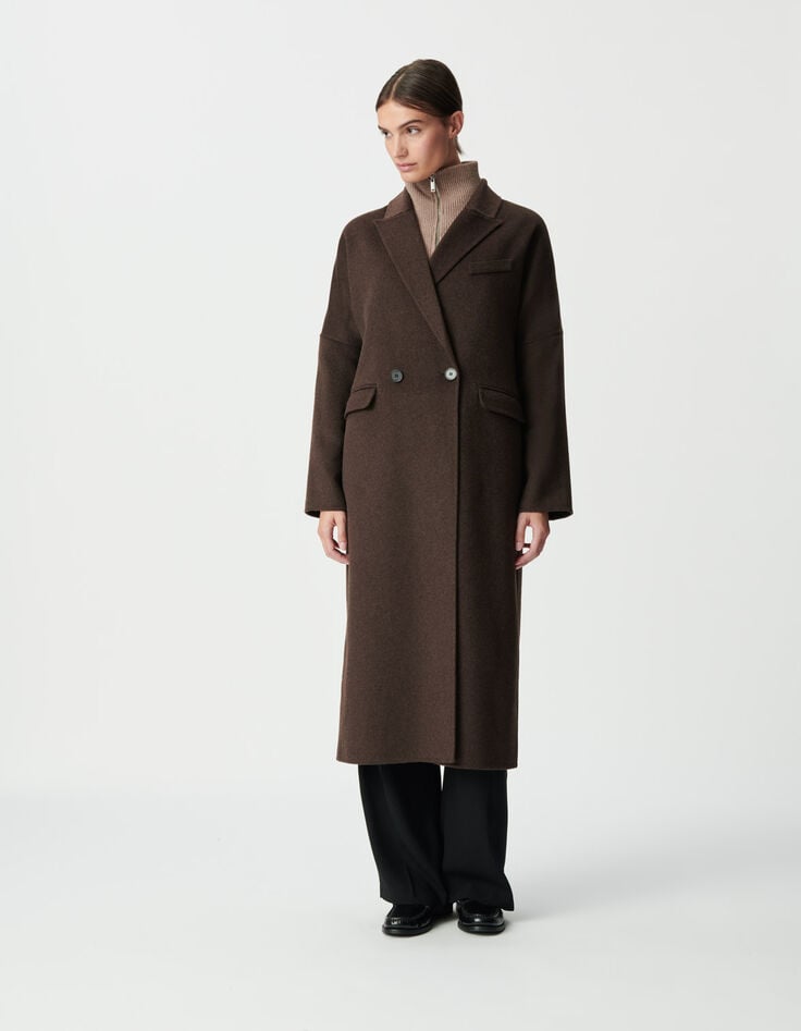 Women’s brown supple double-breasted long coat-2 Women’s brown supple double-breasted long coat-2