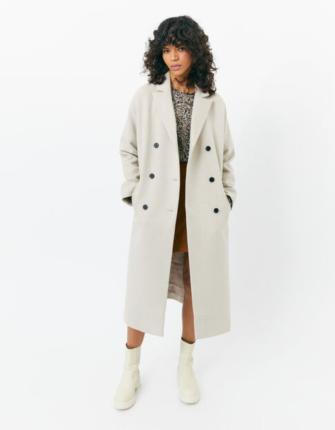 Abrigo largo blanco paño de lana reciclada mezcla mujer