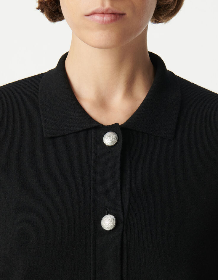 Cardigan noir loose tricot boutons métal gravé Femme-4