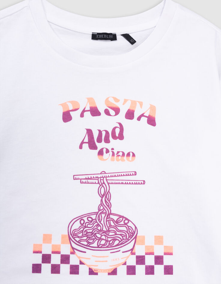 T-shirt blanc coton bio visuel bol de pâtes fille-5