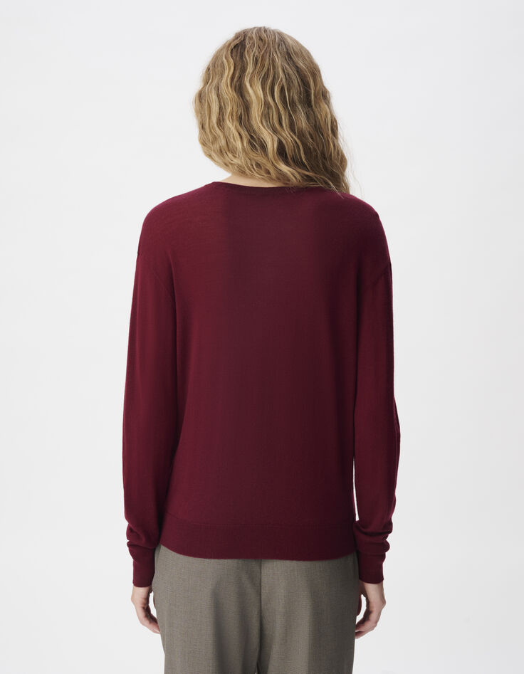 Pull manches longues prune tricot d&eacute;tail lurex Femme-3