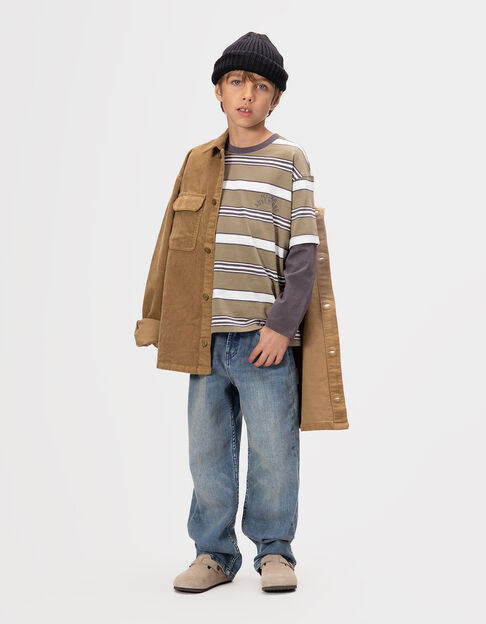 Trompe-l’oeil-Jungen-T-Shirt Biobaumwolle graue Ärmel - IKKS