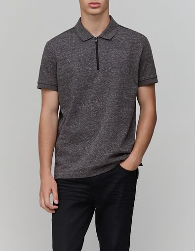 Polo zipp&eacute; graphite faux-uni DRY FAST Homme - IKKS