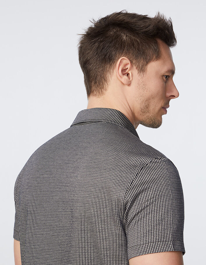 Men’s black striped minimalist Jacquard polo shirt - IKKS