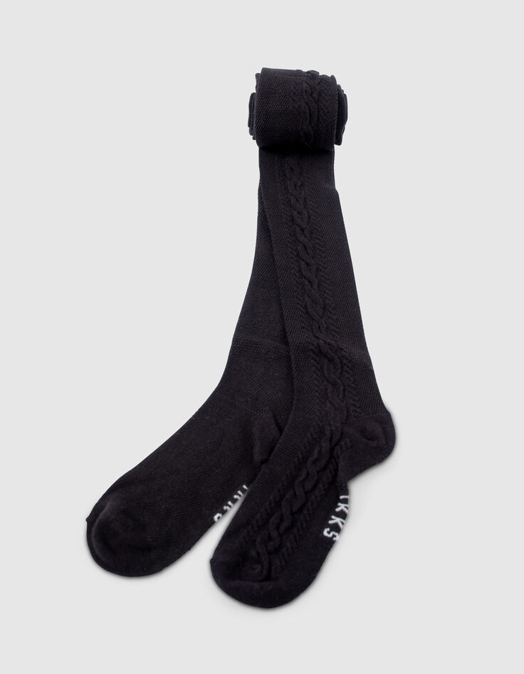 Girls’ black knit tights with cable knit down legs-4