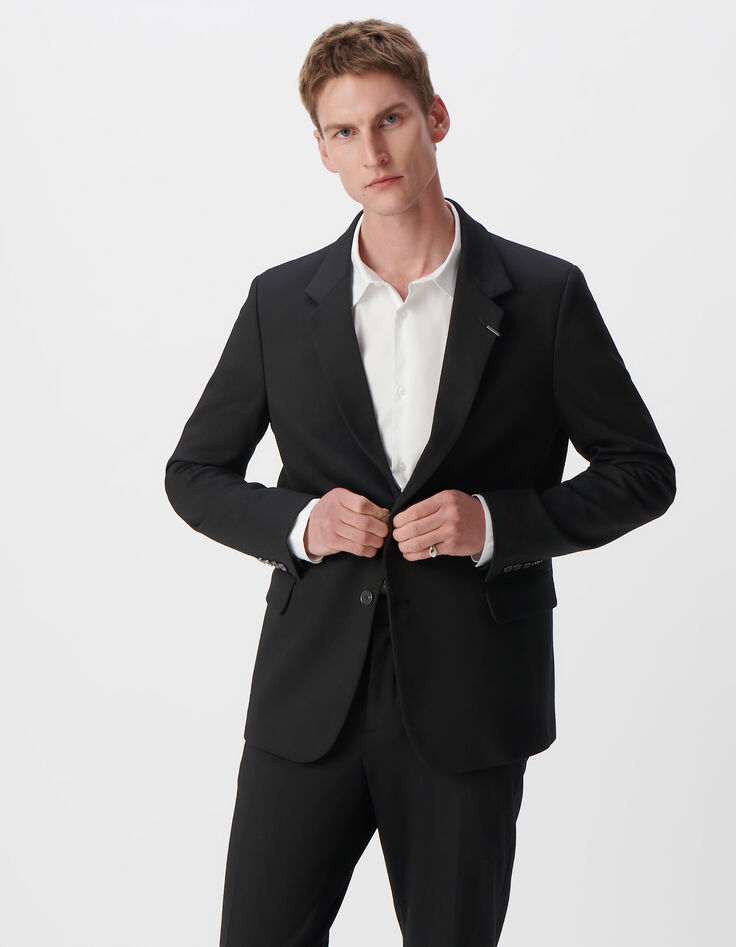 Schwarze UNTAILLIERTE Herrenanzugjacke Milano-Strick-2